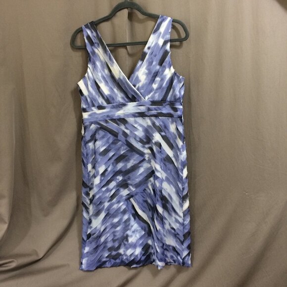 Ann Taylor Dress Blue Watercolor Raw Edge Fabric Chiffon Sheath Polyester 10P - Picture 1 of 4